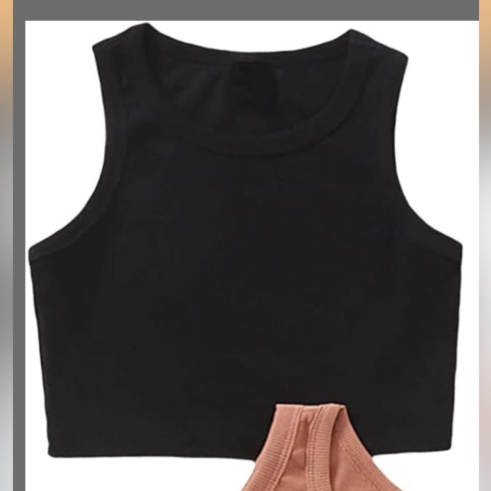 Milumia Girl's Black Ribbed Knit Sleeveless Round Neck Casual Crop Tank Top 9yr